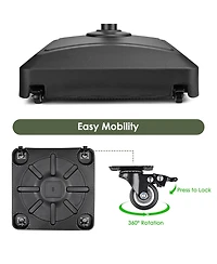 Yescom 9ft Solid Wood Outdoor Patio Umbrella with Base Included Parasol Wheels Stand for Bistro Market Garden Deck Yard Poolside Tan