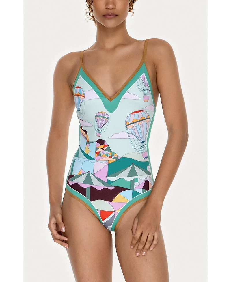 Jessie Zhao New York Jungle Adventure Reversible V-Neck One-Piece Swimsuit