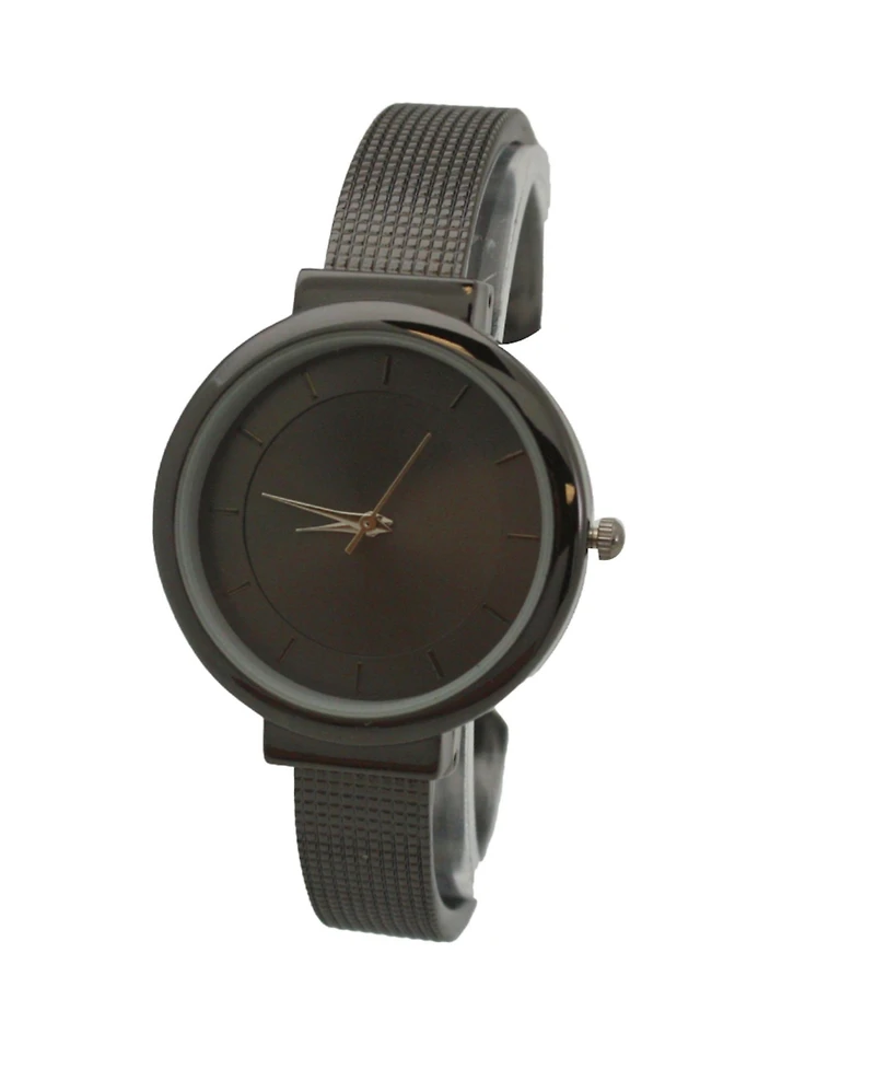 Olivia Pratt Gunmetal Shiny Face Textured Bangle Watch