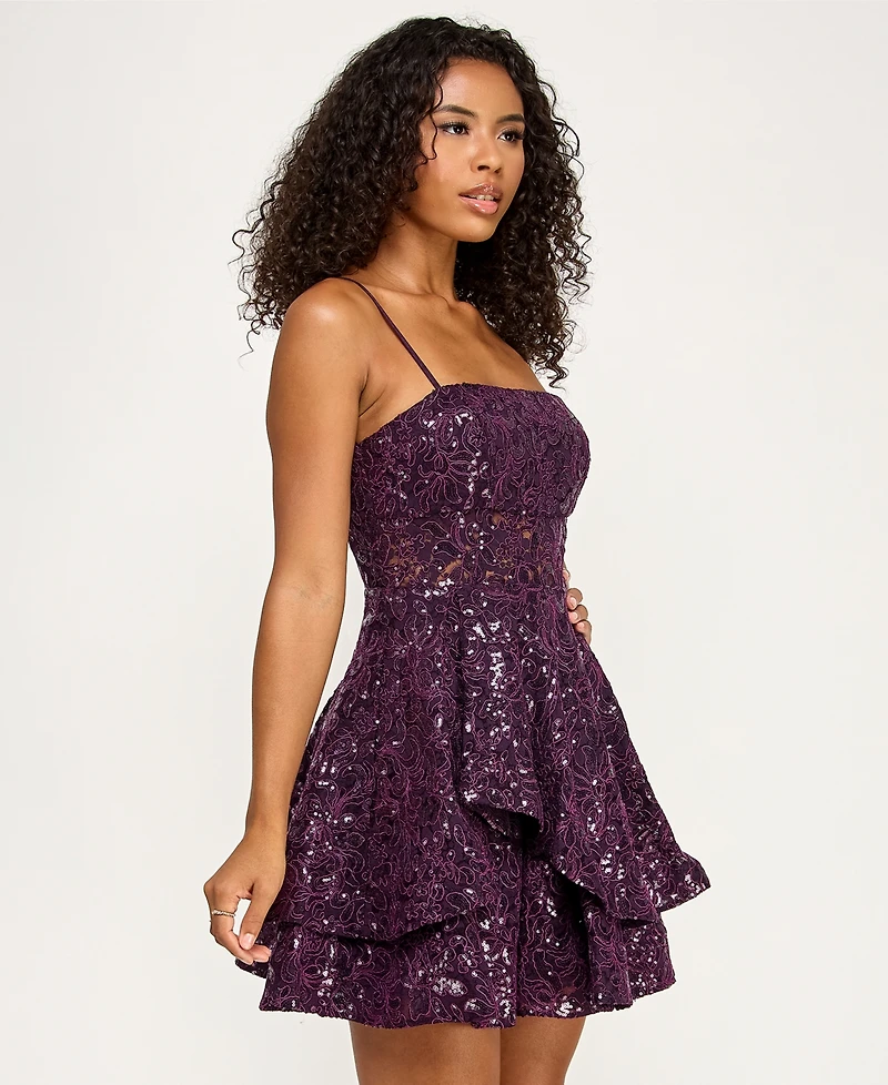 Emerald Sundae Juniors' Sequined Square-Neck Dress