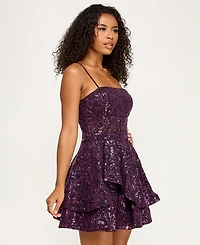Emerald Sundae Juniors' Sequined Square-Neck Dress