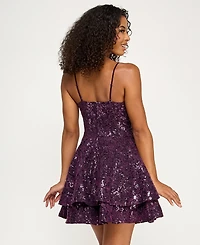 Emerald Sundae Juniors' Sequined Square-Neck Dress