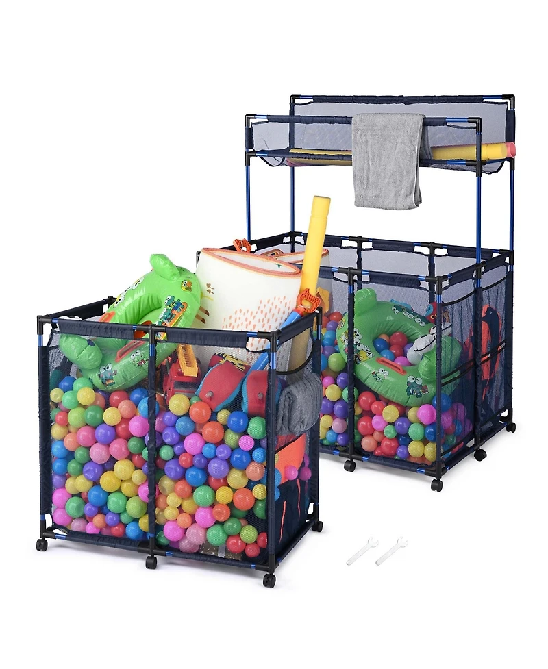 Yescom 2 Pack Mesh Pool Toy Storage Bin Rolling Cart w/ Noodle Holder Organizer