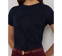 Lauren Ralph Petite Textured Belting-Motif Short Sleeve Sweater