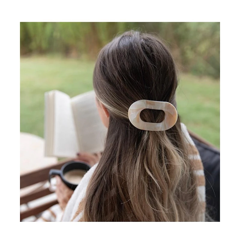 Headbands of Hope Large Oval Claw Clip Set – Golden Matte + Ivory Marble
