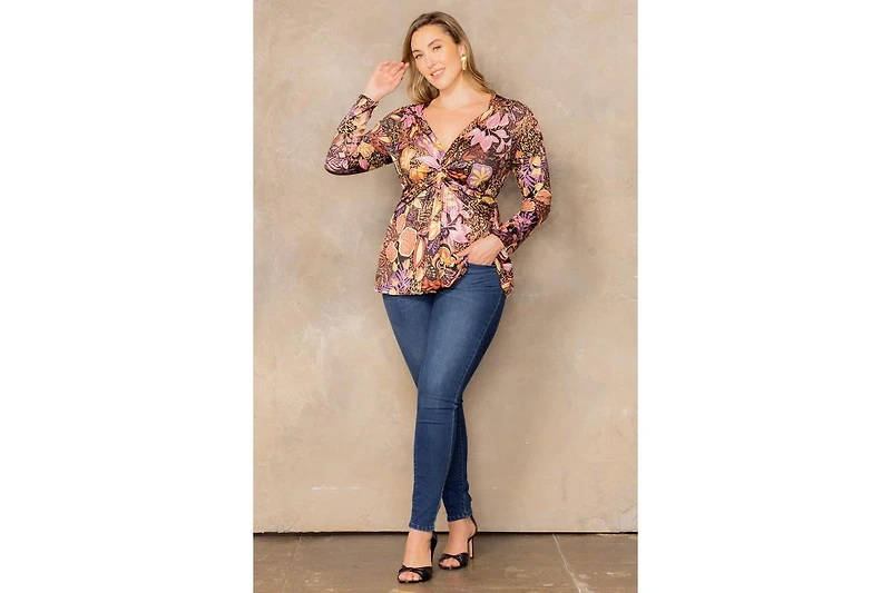 Kiyonna Women's Plus Abigail Long Sleeve Twist Top