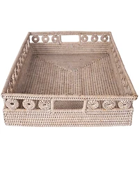 Artifacts Rattan Inna Design Rectangular Tray with Cutout Handles & Glass Insert
