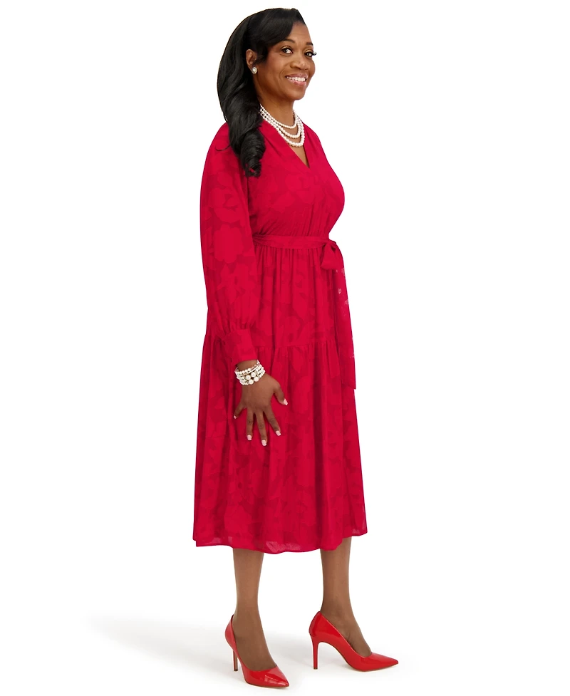 Kasper Women's Soft V-Neck Tiered Midi Dress