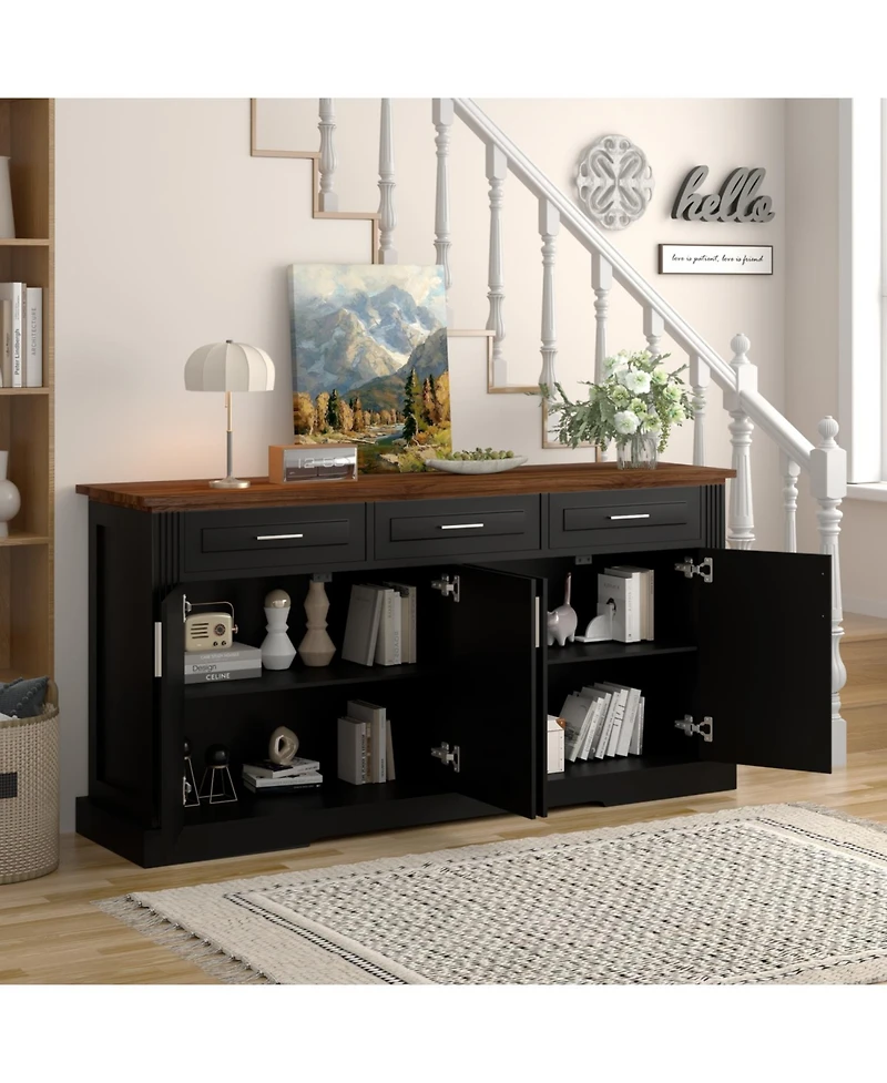 Streamdale Furniture63" Fluted Sideboard Buffet Cabinet, Farmhouse Coffee Bar, Black