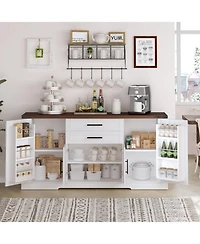 Streamdale Furniture Streamdale 63" Farmhouse Barn Door Cabinet with Drawers & Shelves, White