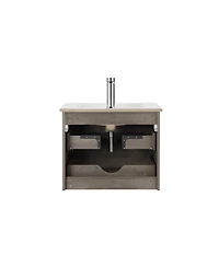 Streamdale Furniture24" Grey Wood Vanity, Ceramic Sink, Mirror - Modern Bathroom