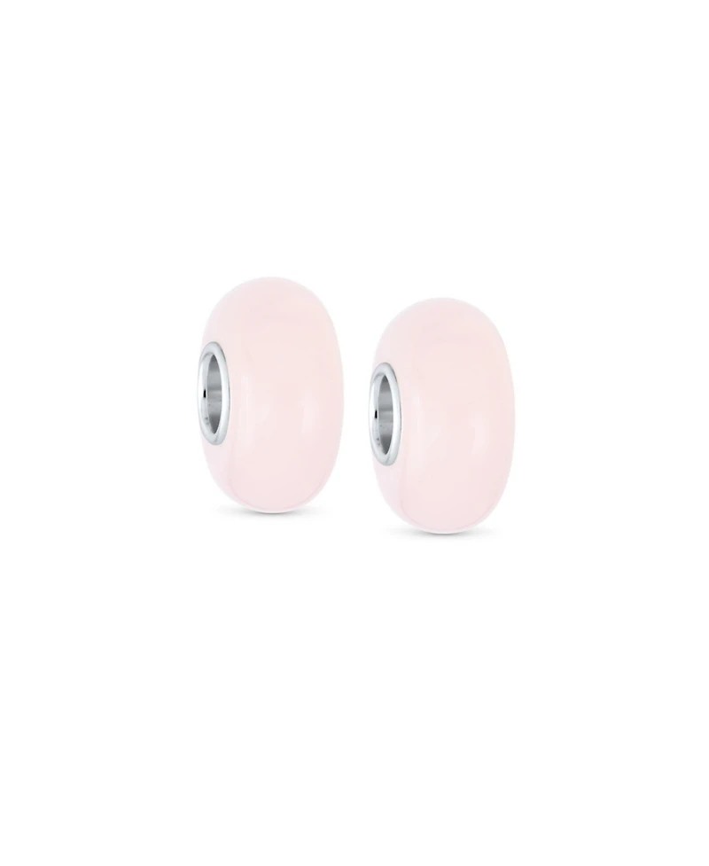 Bling Jewelry Set of 2 Milky Pink Opaque Murano Glass Charm Bead with Sterling Silver Core Bracelets