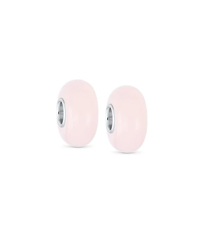 Bling Jewelry Set of 2 Milky Pink Opaque Murano Glass Charm Bead with Sterling Silver Core Bracelets