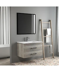 Streamdale Furniture 32" Grey Wood Vanity, Ceramic Sink, Mirror - Modern Bathroom