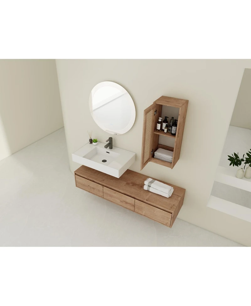 Streamdale 60" Wall-Mount Vanity, Resin Sink & Cabinet, Soft-Close Drawers