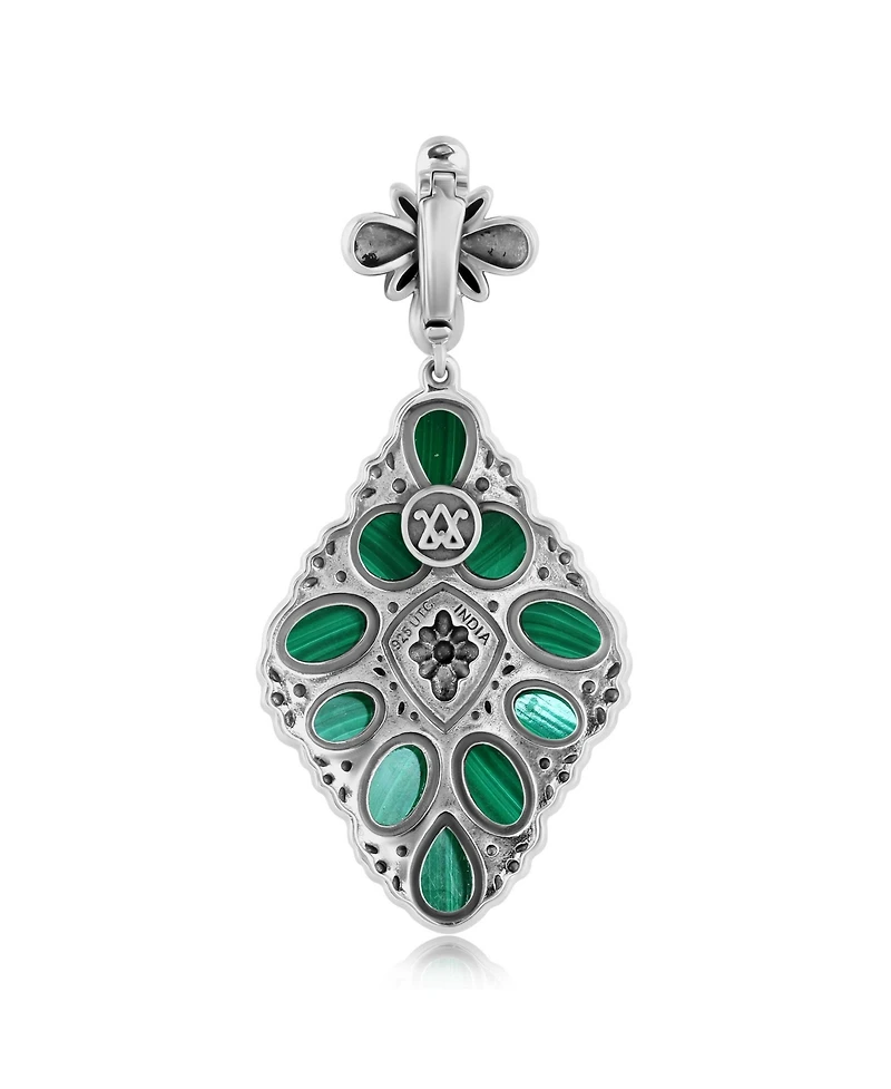 American West Jewelry Sterling Silver Malachite Diamond Shaped Cluster Pendant Enhancer
