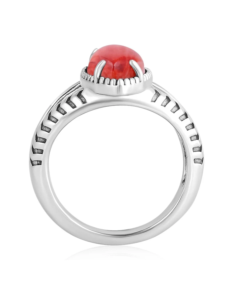 American West Jewelry Sterling Silver Red Spiny Oyster Marquise Split Shank Ring, 11
