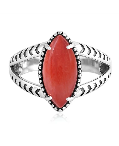 American West Jewelry Sterling Silver Red Spiny Oyster Marquise Split Shank Ring, 11