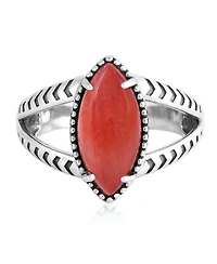 American West Jewelry Sterling Silver Red Spiny Oyster Marquise Split Shank Ring, 11