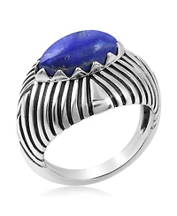 American West Jewelry Sterling Silver Lapis Marquise Gemstone Ribbed Ring