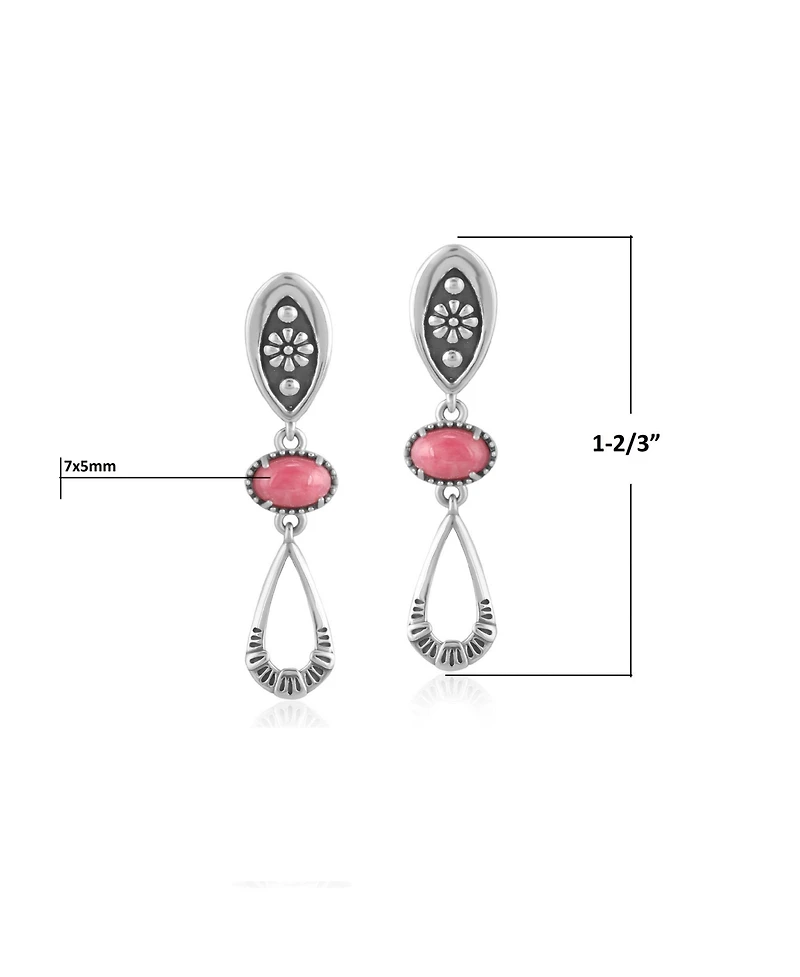 American West Jewelry Sterling Silver Rhodonite Teardrop Double Loop Gemstone Earrings