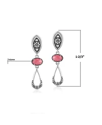American West Jewelry Sterling Silver Rhodonite Teardrop Double Loop Gemstone Earrings