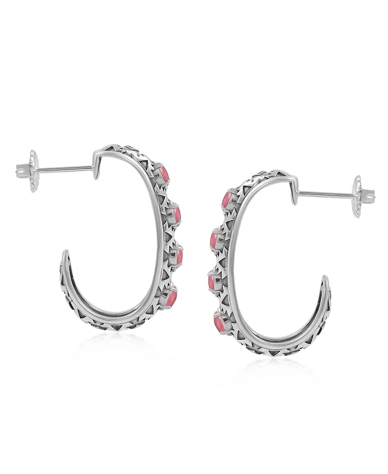 American West Jewelry Sterling Silver Rhodonite Patterned J-Hoop 1 Inch Earrings