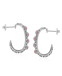 American West Jewelry Sterling Silver Rhodonite Patterned J-Hoop 1 Inch Earrings