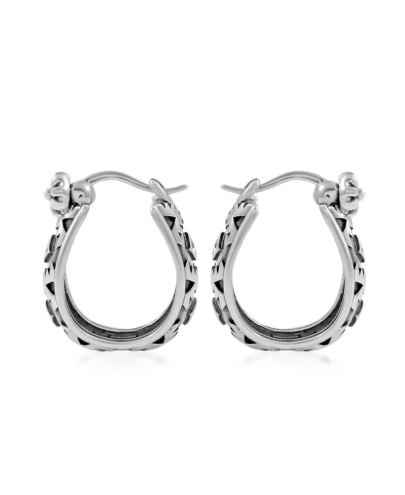 American West Jewelry Sterling Silver Patterned Huggie Hoop Earrings