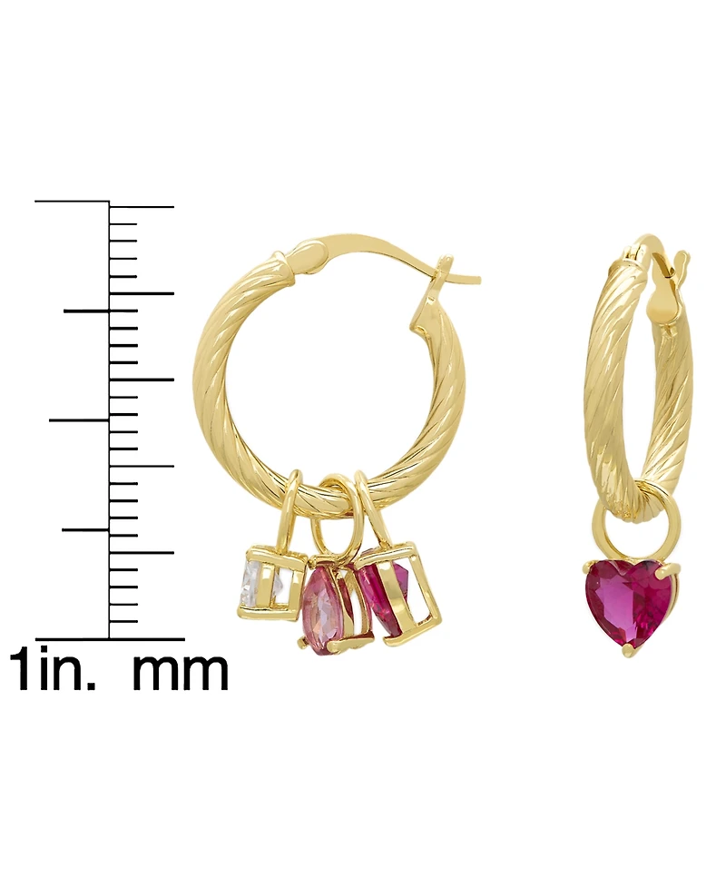 Macy's Lab Grown White Sapphire (1.3 ct. t.w.), Pink Sapphire (1 ct. t.w.) and Ruby (2 ct. t.w.) Interchangeable Hoop Earrings in 14k Gold over Sterli