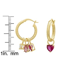 Macy's Lab Grown White Sapphire (1.3 ct. t.w.), Pink Sapphire (1 ct. t.w.) and Ruby (2 ct. t.w.) Interchangeable Hoop Earrings in 14k Gold over Sterli