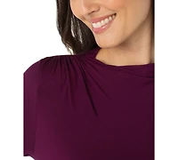 Liverpool Los Angeles Petite Long Sleeve Mock Neck Shirring Top