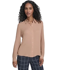 Tommy Hilfiger Women's Pleated Sleeve Button-Up Blouse