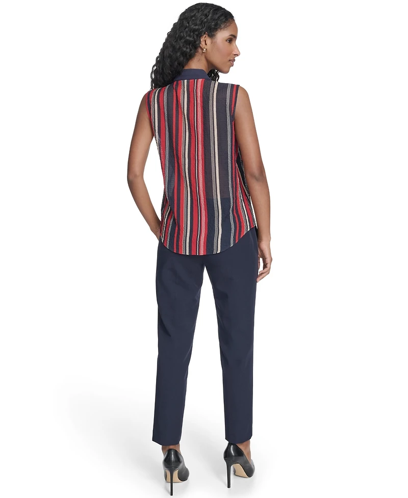 Tommy Hilfiger Women's Sleeveless Striped Tie V-Neck Blouse