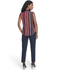 Tommy Hilfiger Women's Sleeveless Striped Tie V-Neck Blouse