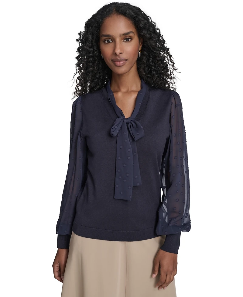 Tommy Hilfiger Women's Mixed Media Floral Clip Long Sleeve Sweater