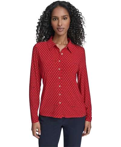 Tommy Hilfiger Women's Long Sleeve Clover Button-Up Top
