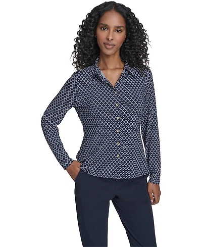 Tommy Hilfiger Women's Long Sleeve Clover Button-Up Top