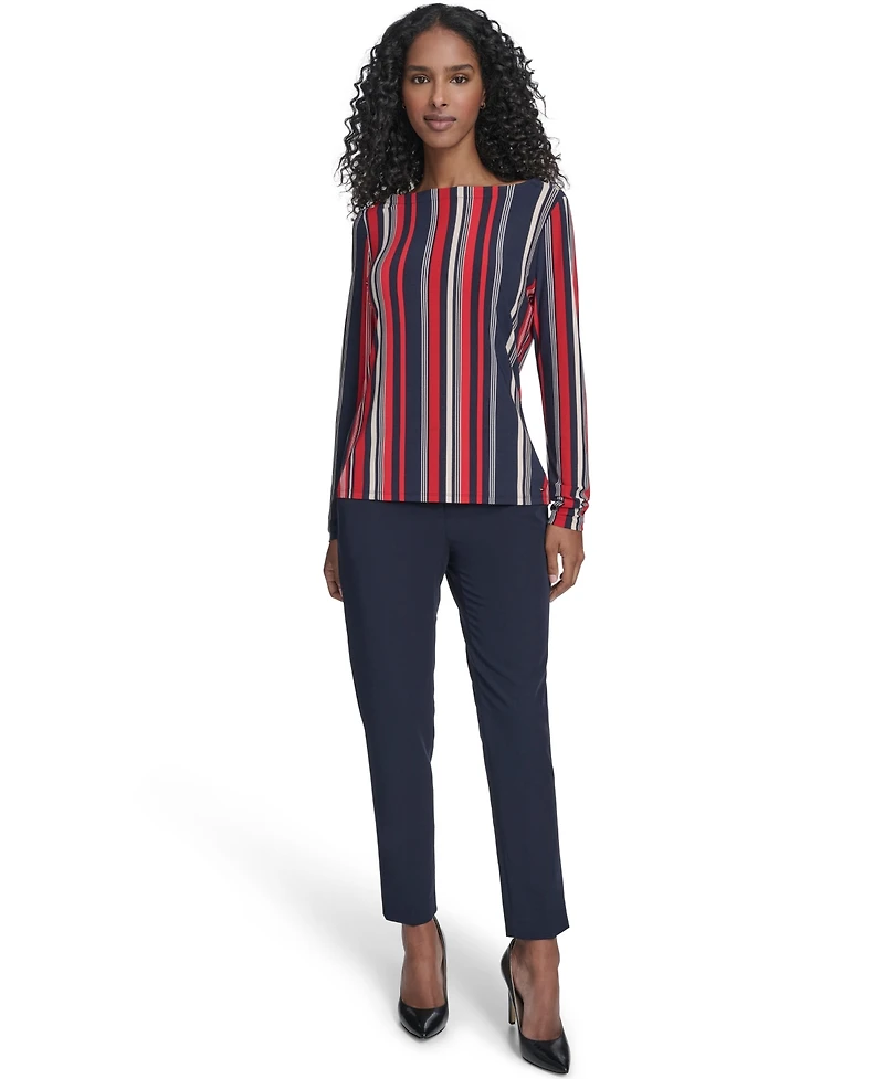 Tommy Hilfiger Women's Striped Long Sleeve Boat Neck Top
