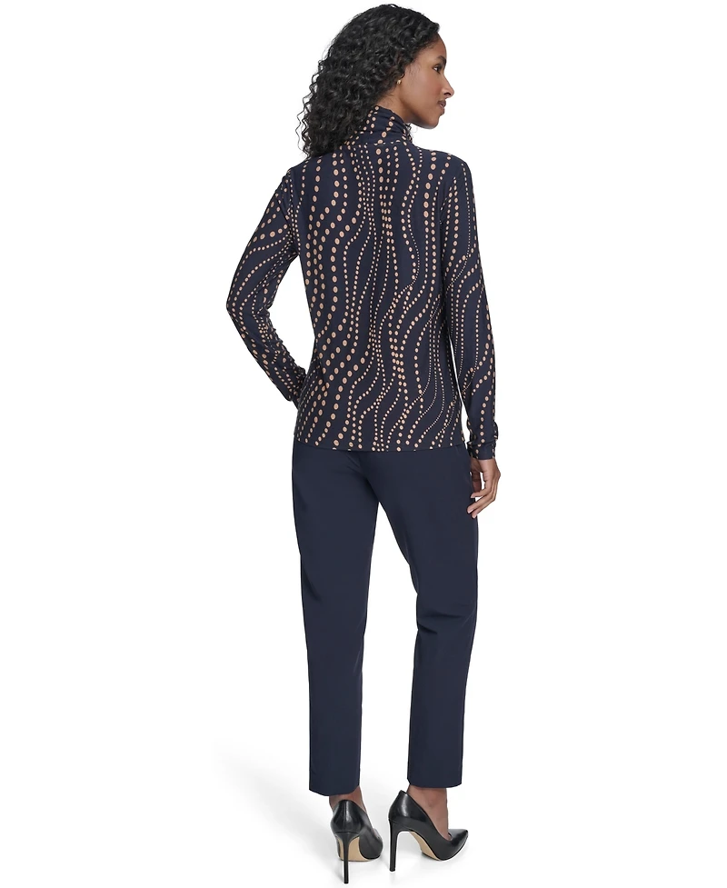 Tommy Hilfiger Women's Long Sleeve Cascade Dot Turtleneck Top
