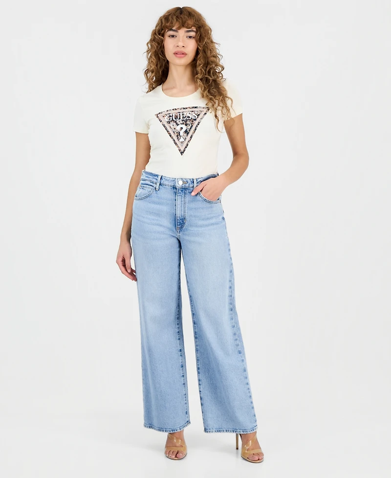 Guess Women's Short-Sleeve Leopard Triangle Logo T-Shirt