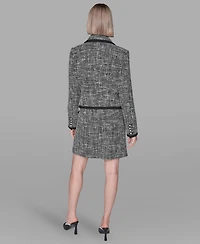 Karl Lagerfeld Paris Women's Cropped Open Front Tweed Jacket