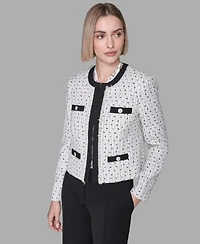 Karl Lagerfeld Paris Women's Long-Sleeve Contrast Tweed Jacket
