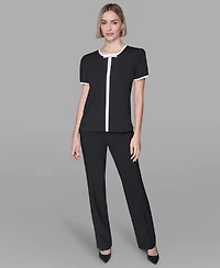 Karl Lagerfeld Paris Women's Short-Sleeve Contrast Piping Top