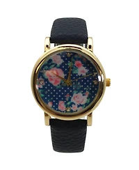 Olivia Pratt Navy Solid Colors with Flowers Details Women Watch