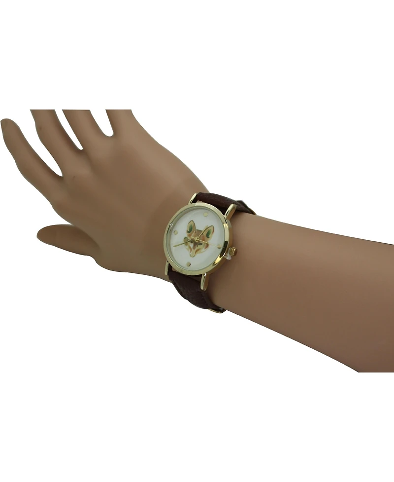 Olivia Pratt Brown Fox Face Leather Strap Watch