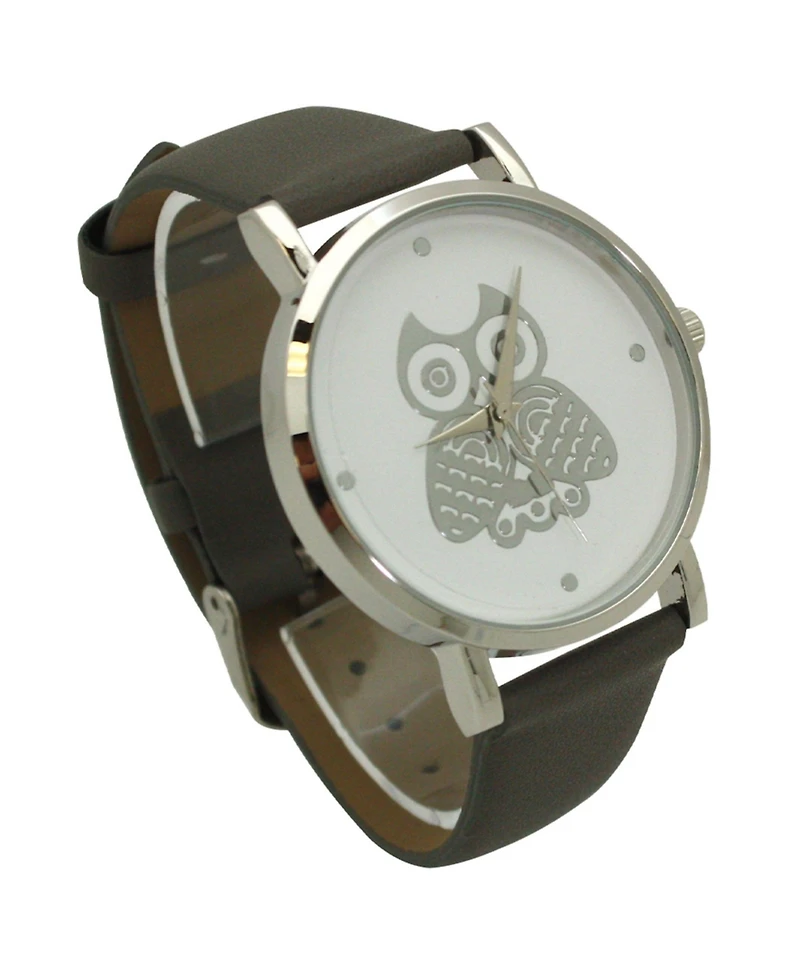 Olivia Pratt Grey Owl Leather Strap Watch