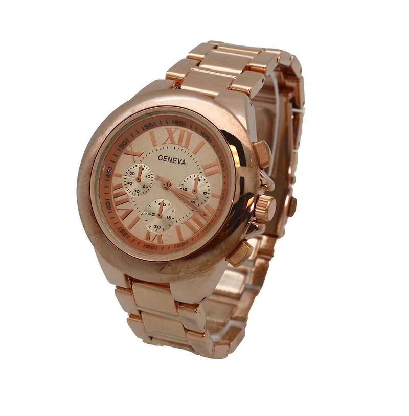 Olivia Pratt Rosegold Bold Bezel 3-Dial Metal Watch
