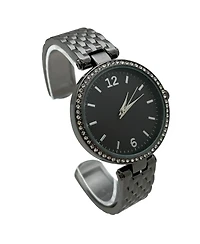 Olivia Pratt Black Round Face with Rhinestones Bangle Women Watch