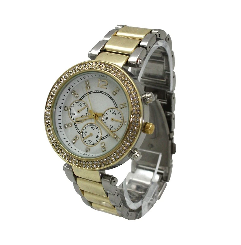 Olivia Pratt Two Tone Rhinestone Bezel Decorative Chronograph Watch